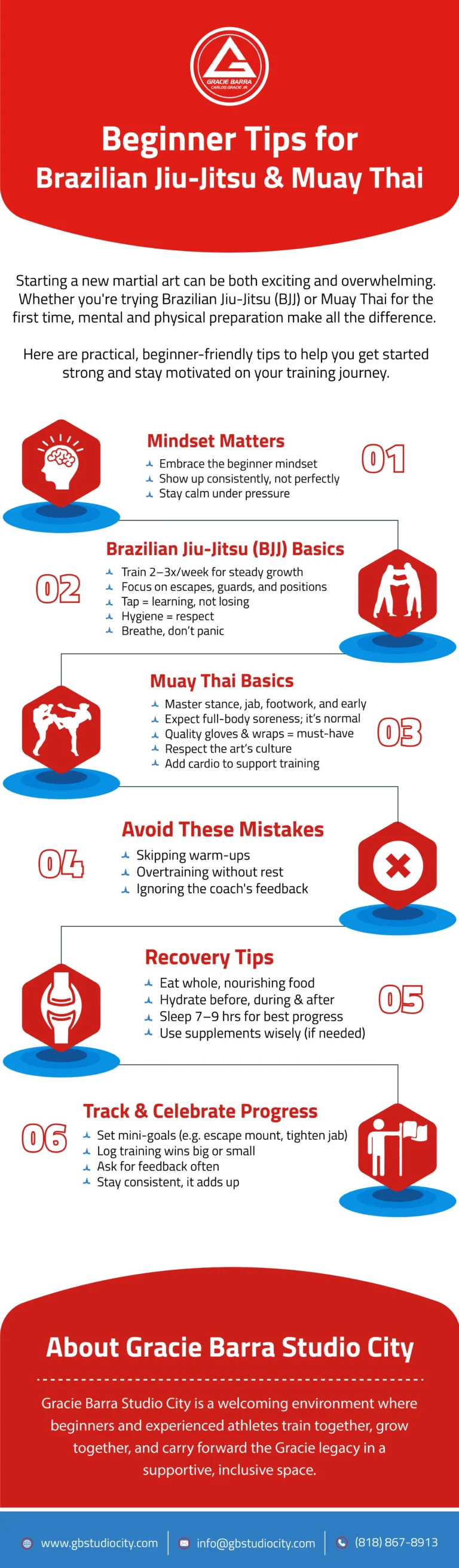 Beginner Tips for Brazilian Jiu-Jitsu & Muay Thai - Infographic from Gracie Barra Studio City